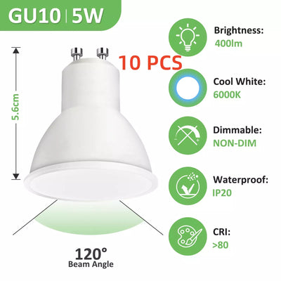 10x 5W GU10 LED Bulbs Spot Lamp Cool Day White Down Lights Eneygy Saving 120A